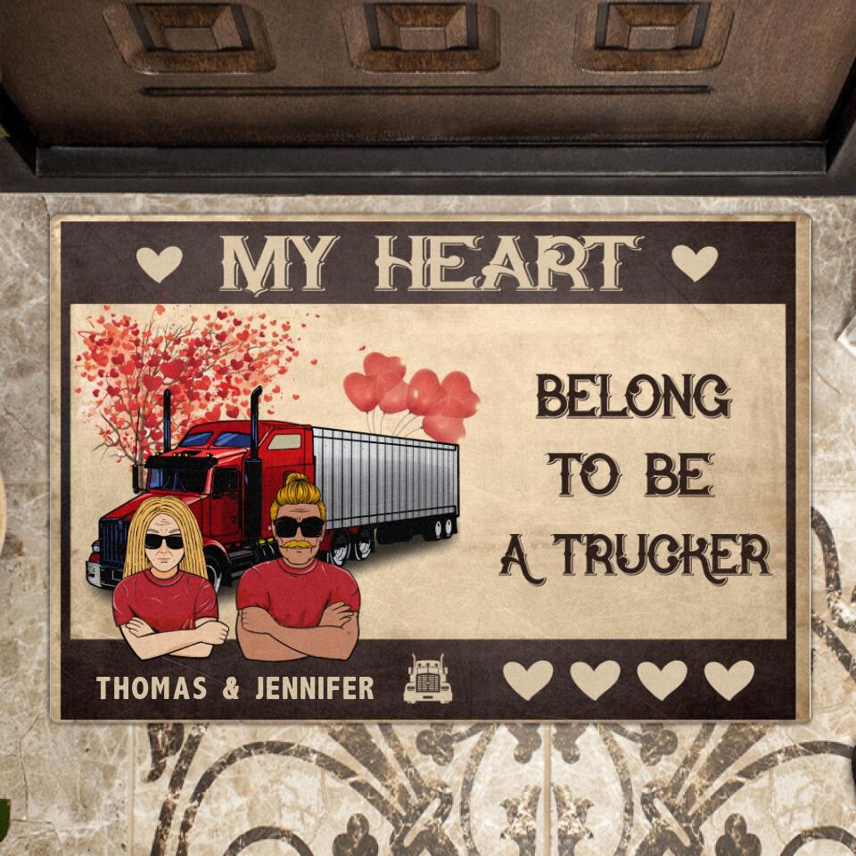 Custom Personalized Trucker Doormat - Gift Idea For Trucker/Couple - My Heart Belong To Be A Trucker