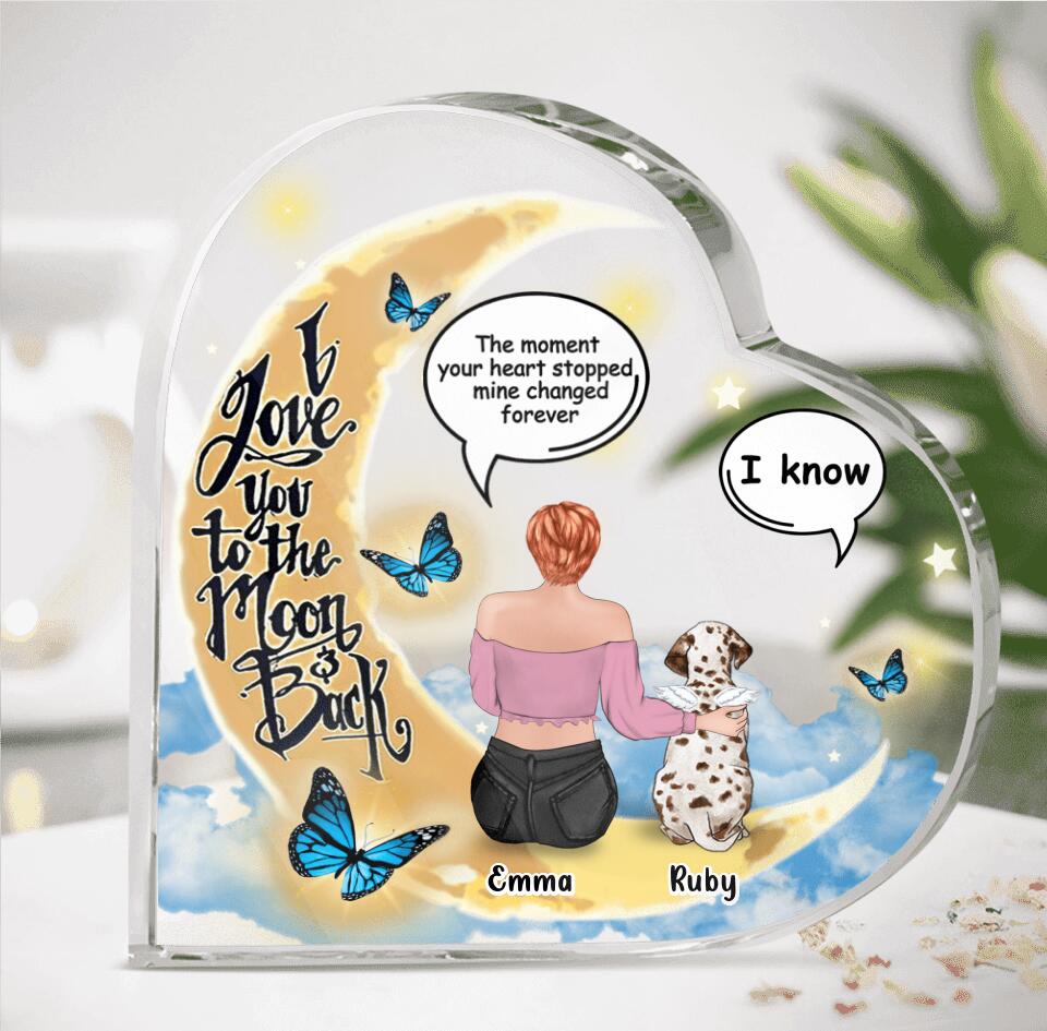 Personalized Memorial Pet Crystal Heart - Up to 4 Pets - Gift Idea For Pet Lovers - I Love You To The Moon & Back