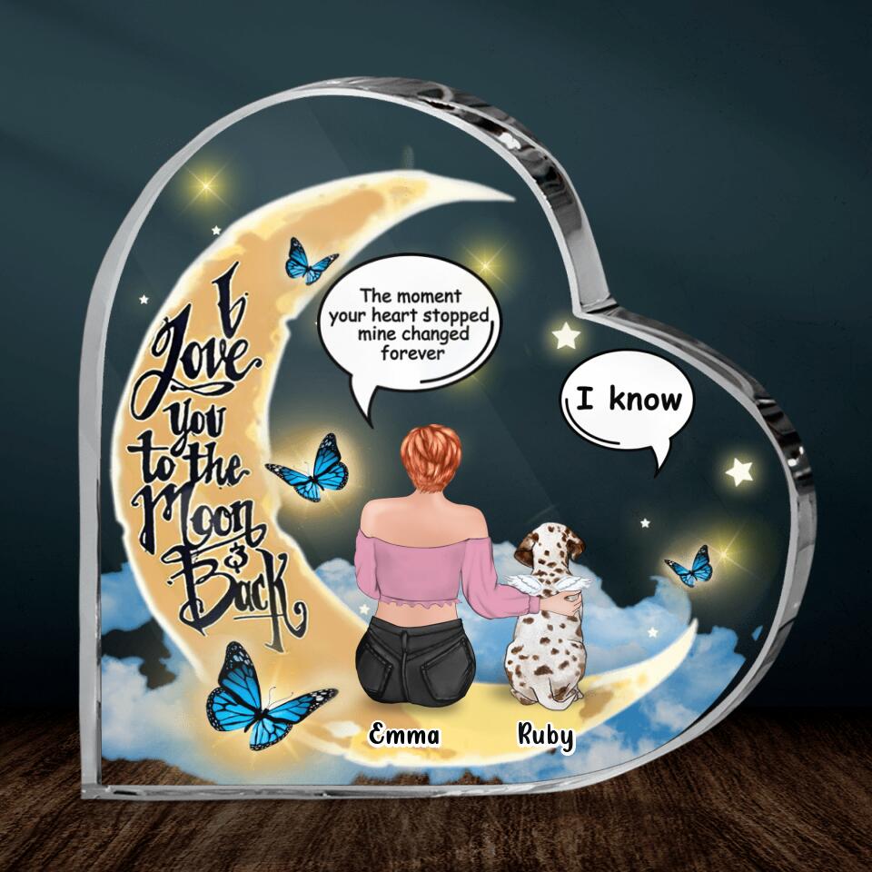 Personalized Memorial Pet Crystal Heart - Up to 4 Pets - Gift Idea For Pet Lovers - I Love You To The Moon & Back