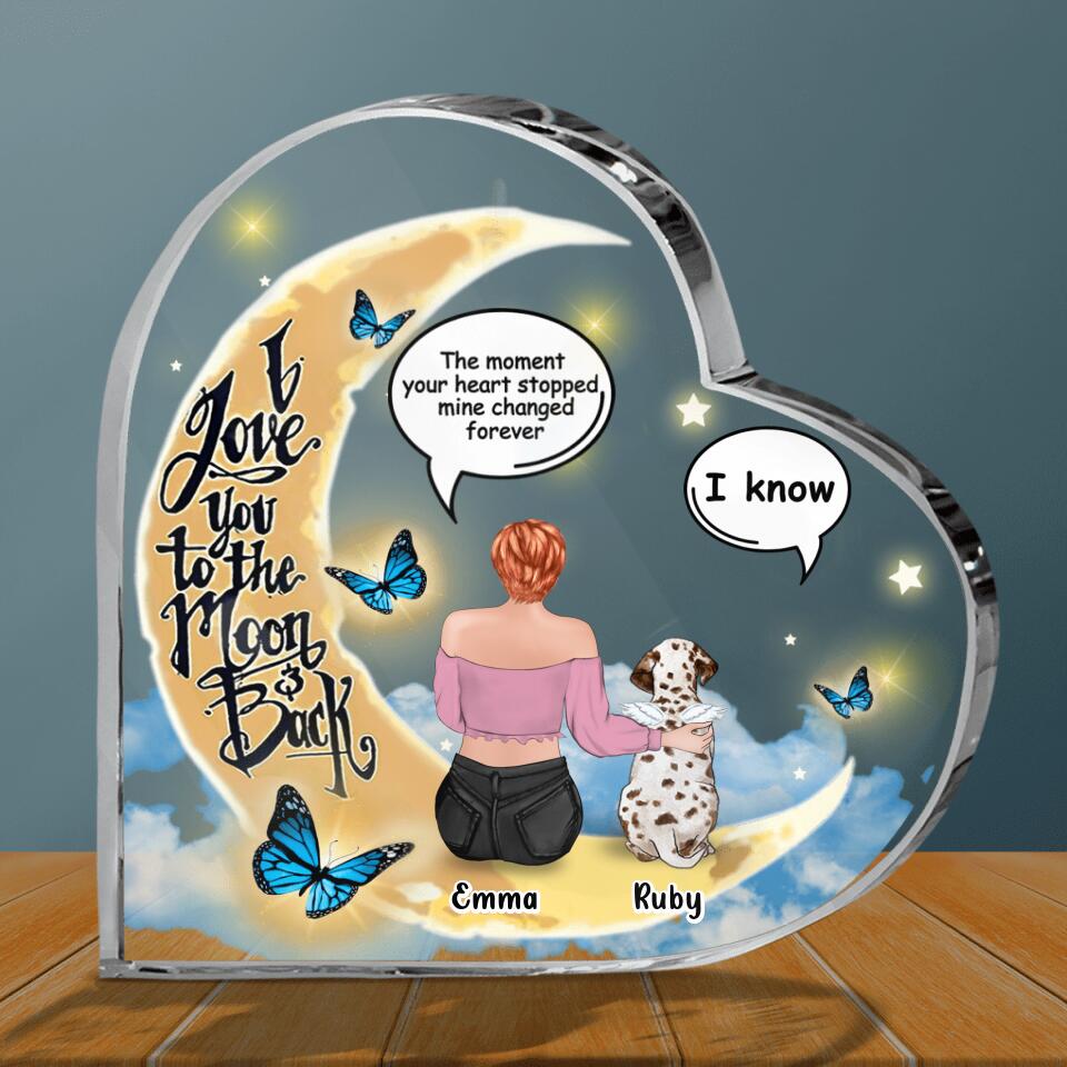 Personalized Memorial Pet Crystal Heart - Up to 4 Pets - Gift Idea For Pet Lovers - I Love You To The Moon & Back