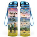 Personalized Hiking Water Tracker Bottle - Adult/Couple With Up to 3 Dogs - Gift Idea For Couple/Hiking Lover - Making Memories And Leaving Footprints