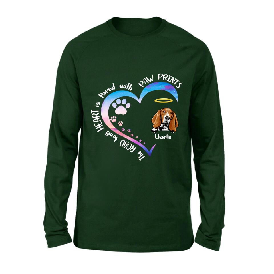Personalized Dog Shirt/Pullover Hoodie - Up to 3 Dogs - Memorial Gift Idea For Dog Lover - The Road To My Heart Is Paved With Paw Prints