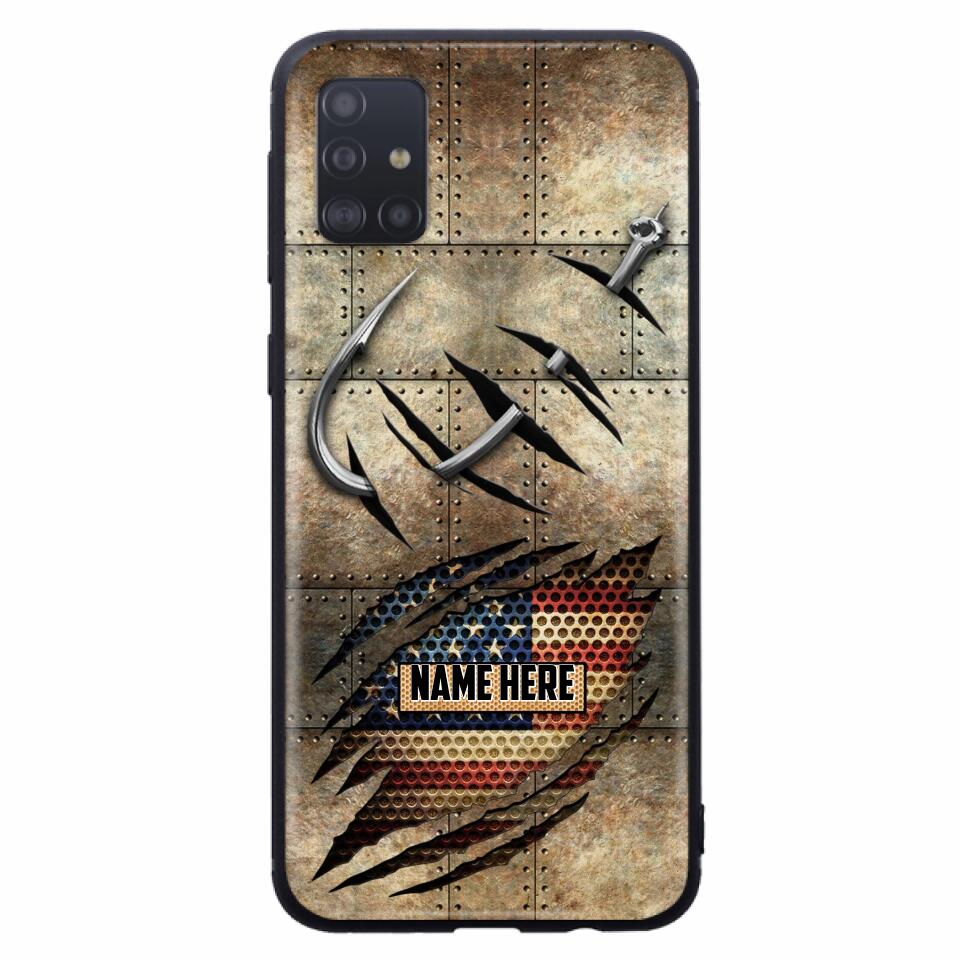 Custom Personalized Fishing America Flag Phone Case - Gift Idea For Fishing Lover - Case For iPhone And Samsung