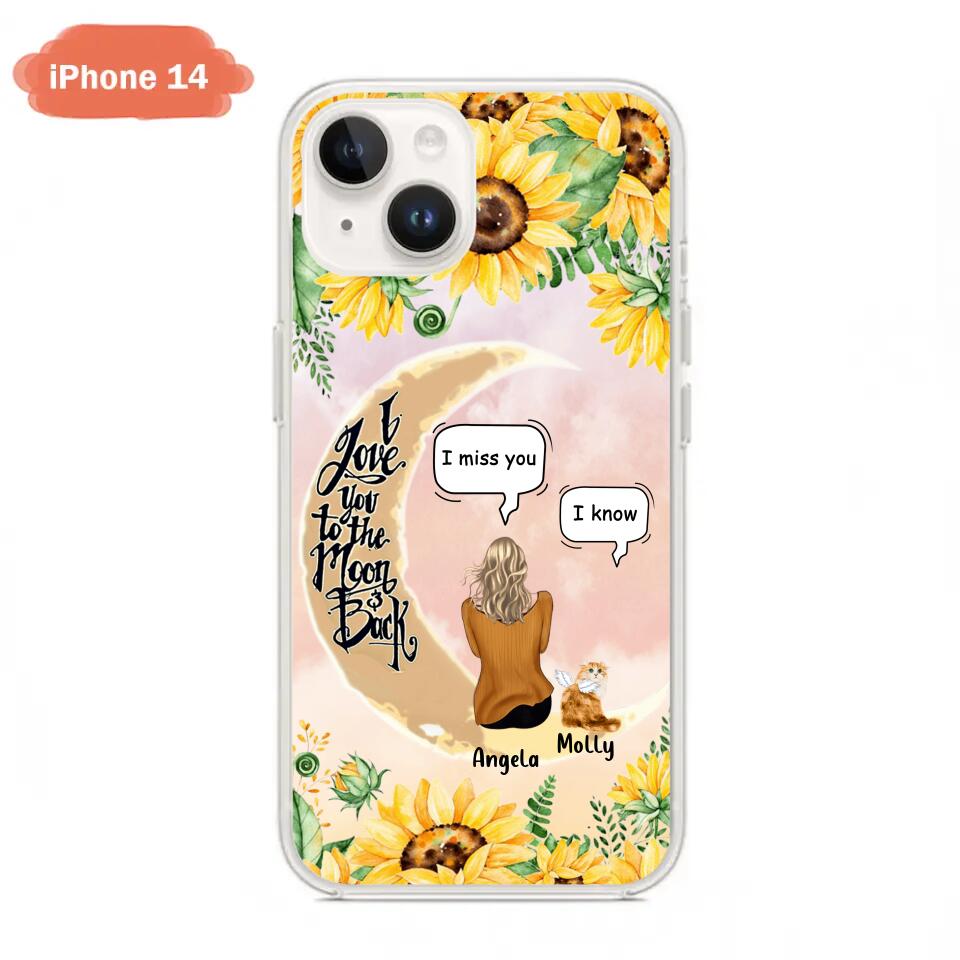 Personalized Memorial Cat Sun Flower Phone Case - Up to 6 Cats - Memorial Gift Idea For Cat Lover - I Love You To The Moon And Back - Case For iPhone And Samsung