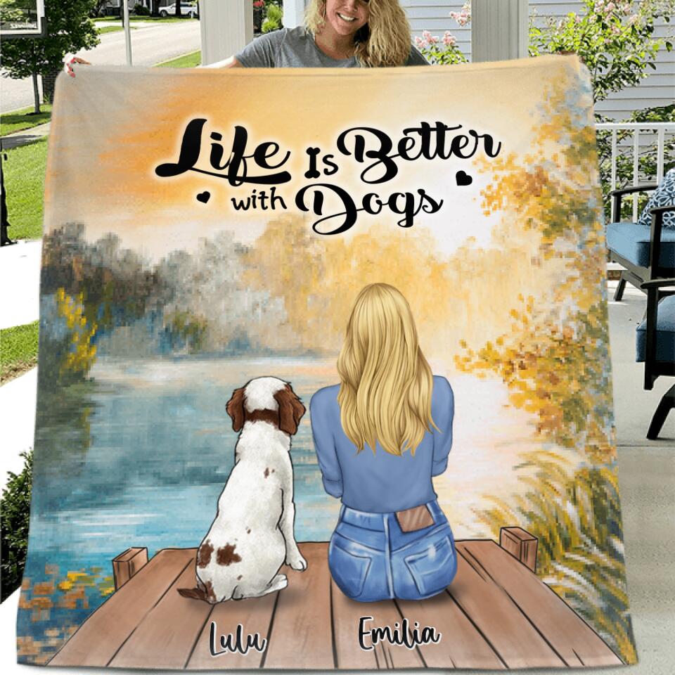 Personalized Dog Mom Fleece Blanket/Quilt - Best Gift For Dog Lover - Life Is Better With Dogs