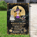 Personalized Witch Flag - Up to 4 Pets - Halloween Gift Idea For Friends/Dog/Cat Lovers - Beware Of The Dog The Cat Is Shady As Fuck Also