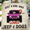 Personalized Off-Road Girl & Dog Fleece Throw Blanket/Quilt - Up to 5 Dogs - Mother's Day Gift For Dog Lovers - Just A Girl