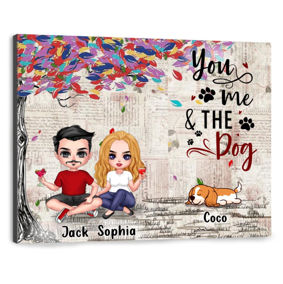 Custom Personalized Couple And Dogs Canvas - Upto 5 Dogs - Best Gift For Couple/Dog Lovers - You And Me & The Dogs