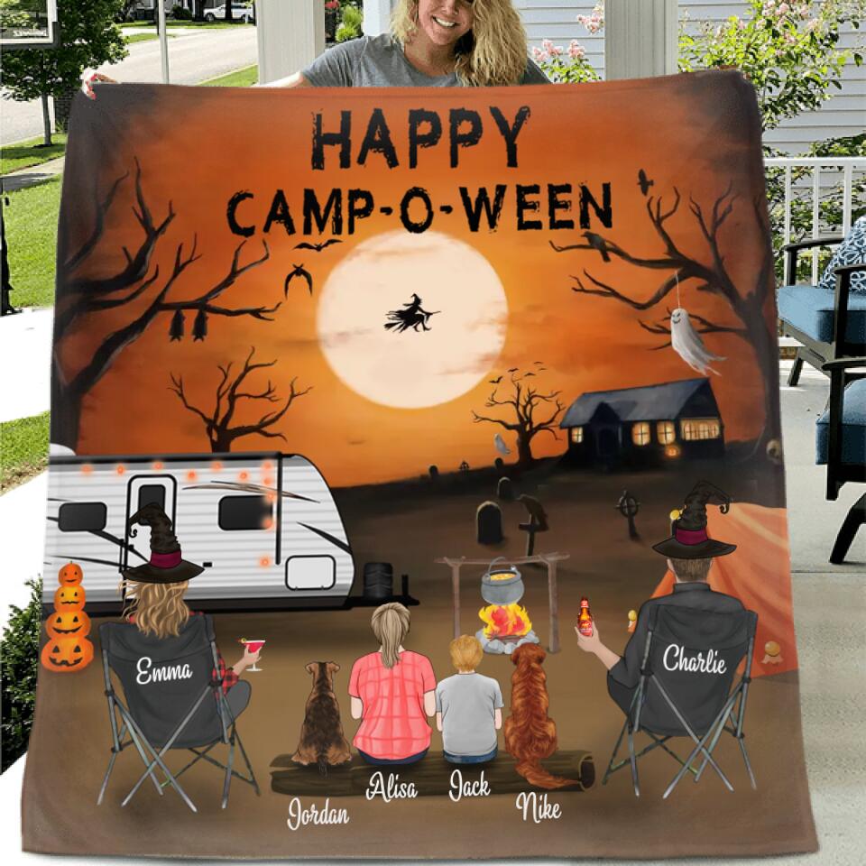 Personalized Halloween Camping Blanket - Halloween Gift for Family, Camping Lovers - Up to 2 Kids and 2 Pets