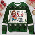 Personalized Girl Reading Book All-Over Print Sweater - Gift Idea For Reading Lover/Christmas Gift - Just A Girl Who Loves Books