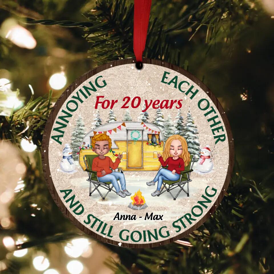 Personalized Couple Camping Circle Wooden Ornament - Christmas Gift Idea For Couple/Camping Lover - Annoying Each Other For 20 Years And Still Going Strong