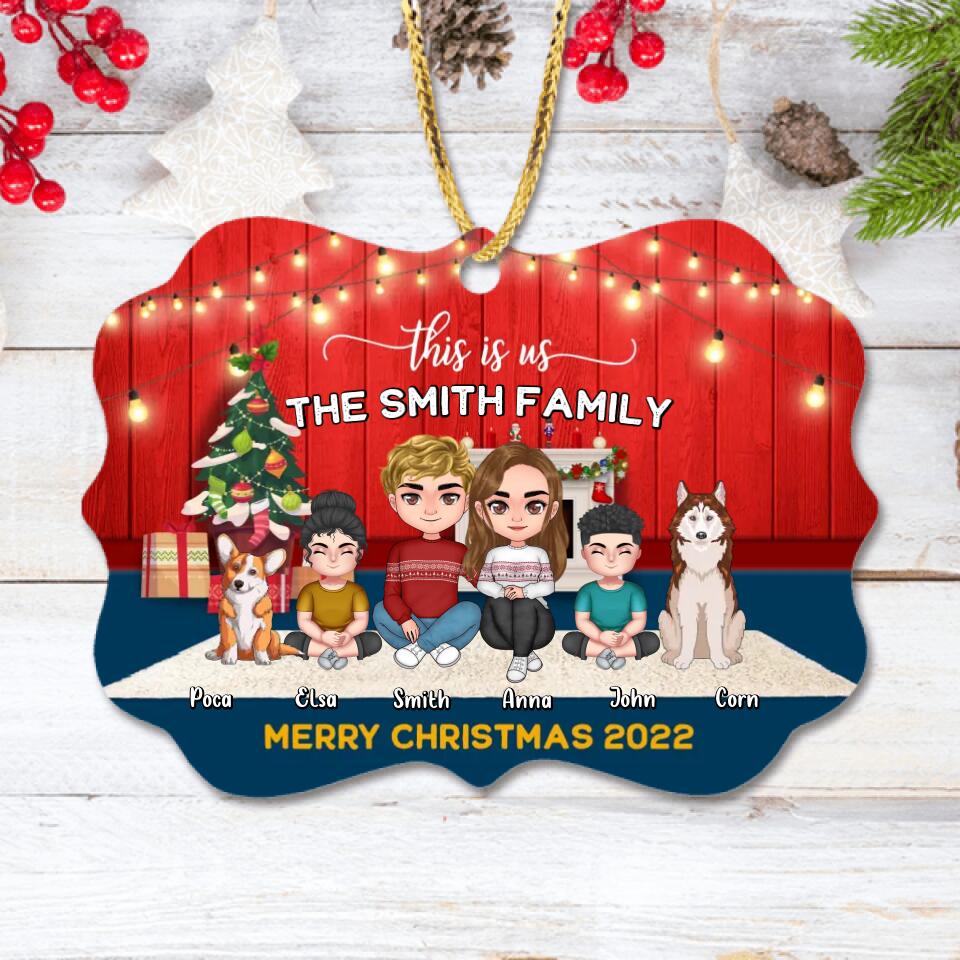 Custom Personalized Family Christmas Ornament - Christmas Gift Idea For Family/ Dog/Cat Lover - Couple/Parents With Upto 2 Kids And 4 Pets - This Is Us Merry Christmas 2026