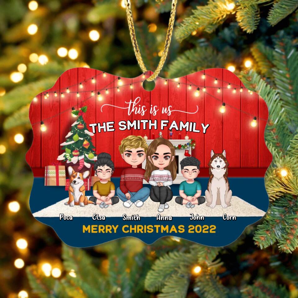 Custom Personalized Family Christmas Ornament - Christmas Gift Idea For Family/ Dog/Cat Lover - Couple/Parents With Upto 2 Kids And 4 Pets - This Is Us Merry Christmas 2026