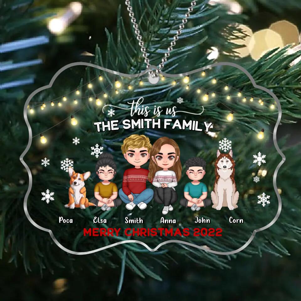 Custom Personalized Family Christmas Ornament - Christmas Gift Idea For Family/ Dog/Cat Lover - Couple/Parents With Upto 2 Kids And 4 Pets - This Is Us Merry Christmas 2026
