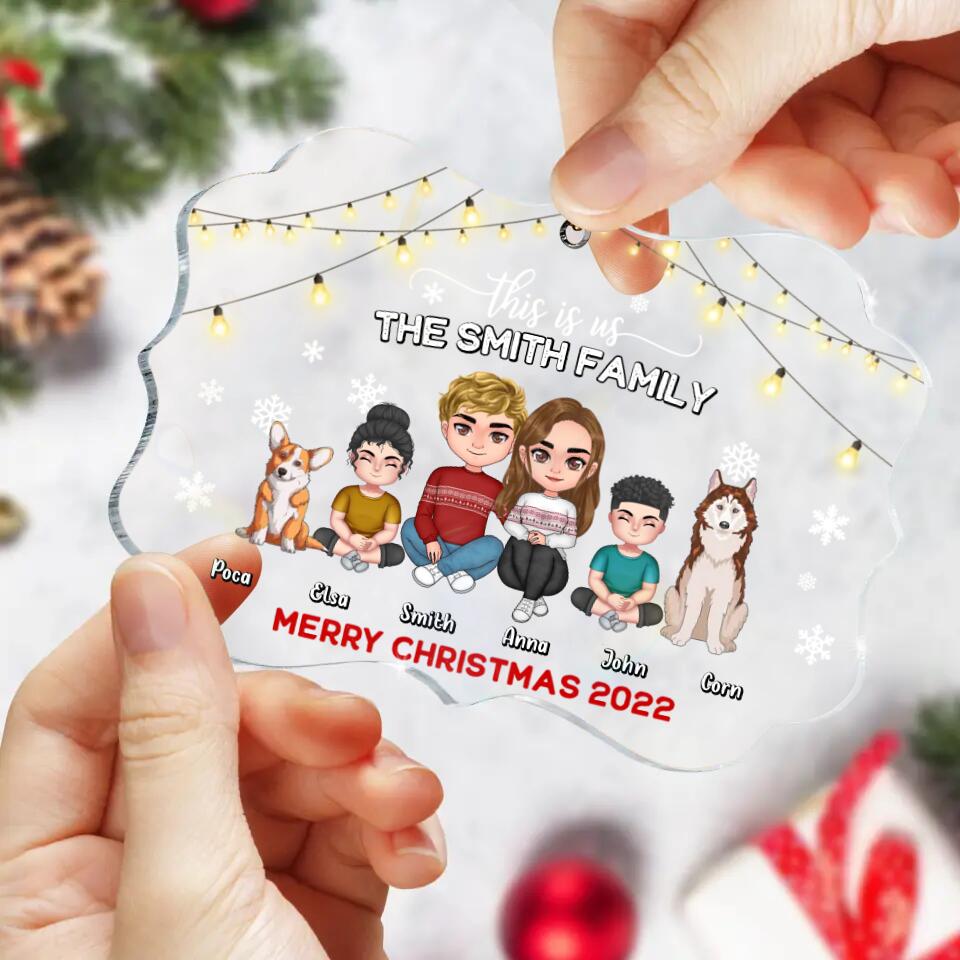 Custom Personalized Family Christmas Ornament - Christmas Gift Idea For Family/ Dog/Cat Lover - Couple/Parents With Upto 2 Kids And 4 Pets - This Is Us Merry Christmas 2026