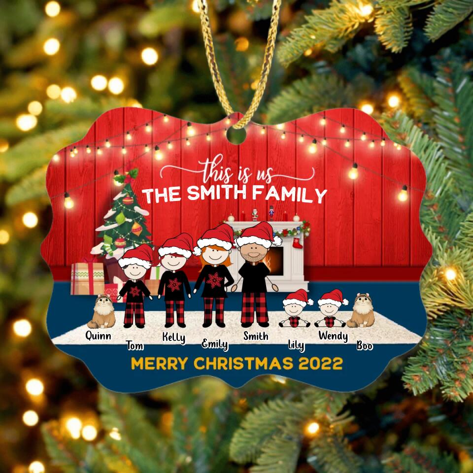 Custom Personalized Family With Kid Christmas Ornament - Christmas Gift Idea For Family/ Dog/Cat Lover - Upto 4 Kids And 3 Pets - This Is Us Merry Christmas 2026