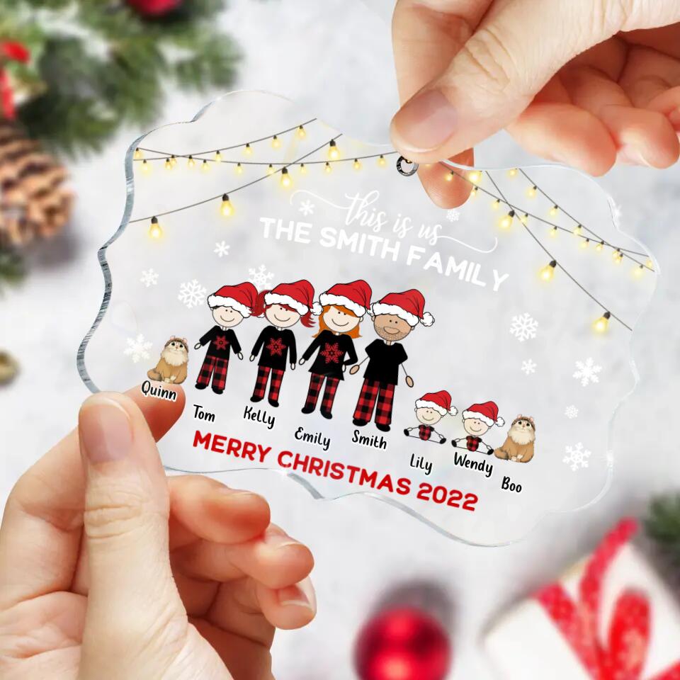 Custom Personalized Family With Kid Christmas Ornament - Christmas Gift Idea For Family/ Dog/Cat Lover - Upto 4 Kids And 3 Pets - This Is Us Merry Christmas 2026