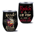 Personalized Halloween Cat Mom Wine Tumbler - Gift Idea For Halloween/Cat Lover with up to 4 Cats - Rockin' The Cat Mom and Witch Life