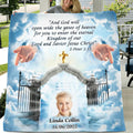 Personalized Memorial Photo Quilt/Fleece Blanket - Upload Photo - Memorial Gift Idea For Family Member - And God Will Open Wide The Gates Of Heaven For You