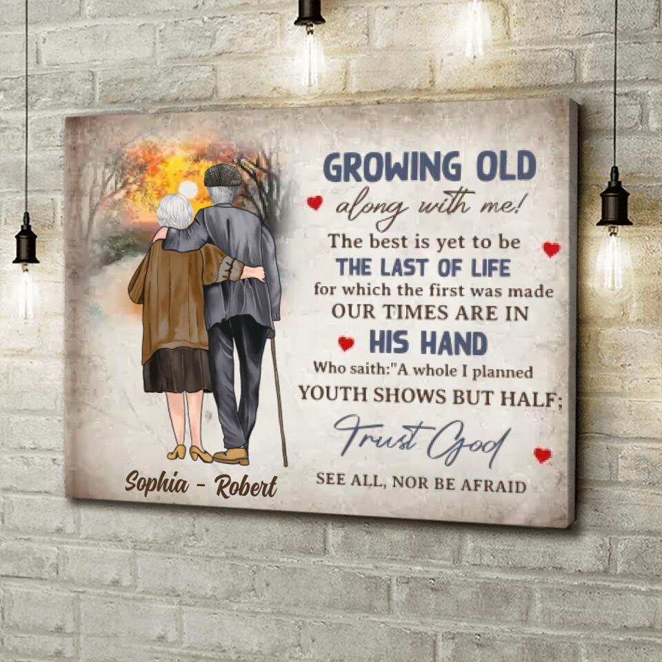 Custom Personalized Old Couple Horizontal Canvas -  Gift Idea For Couple - Growing Old Along With Me