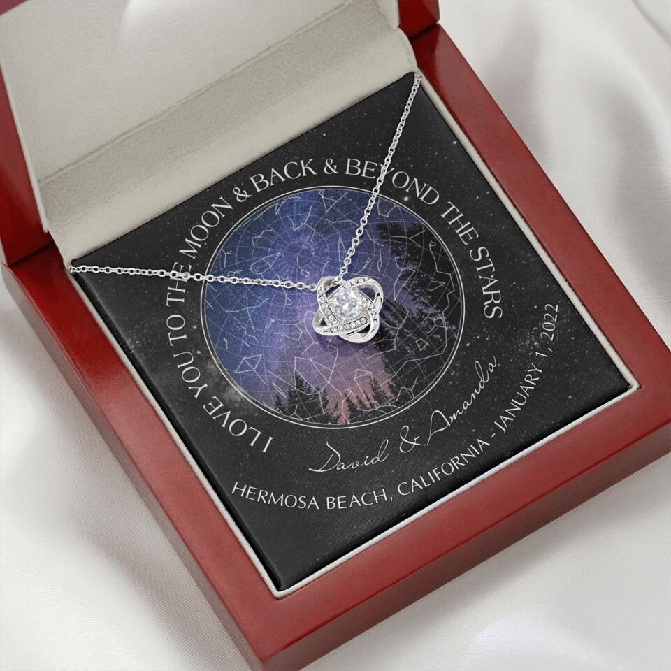 Personalized Couple Star Map Necklace - Anniversary Gift For Couple - Mother's Day Gift For Wife From Husband - I Love You To The Moon & Back & Beyond The Stars