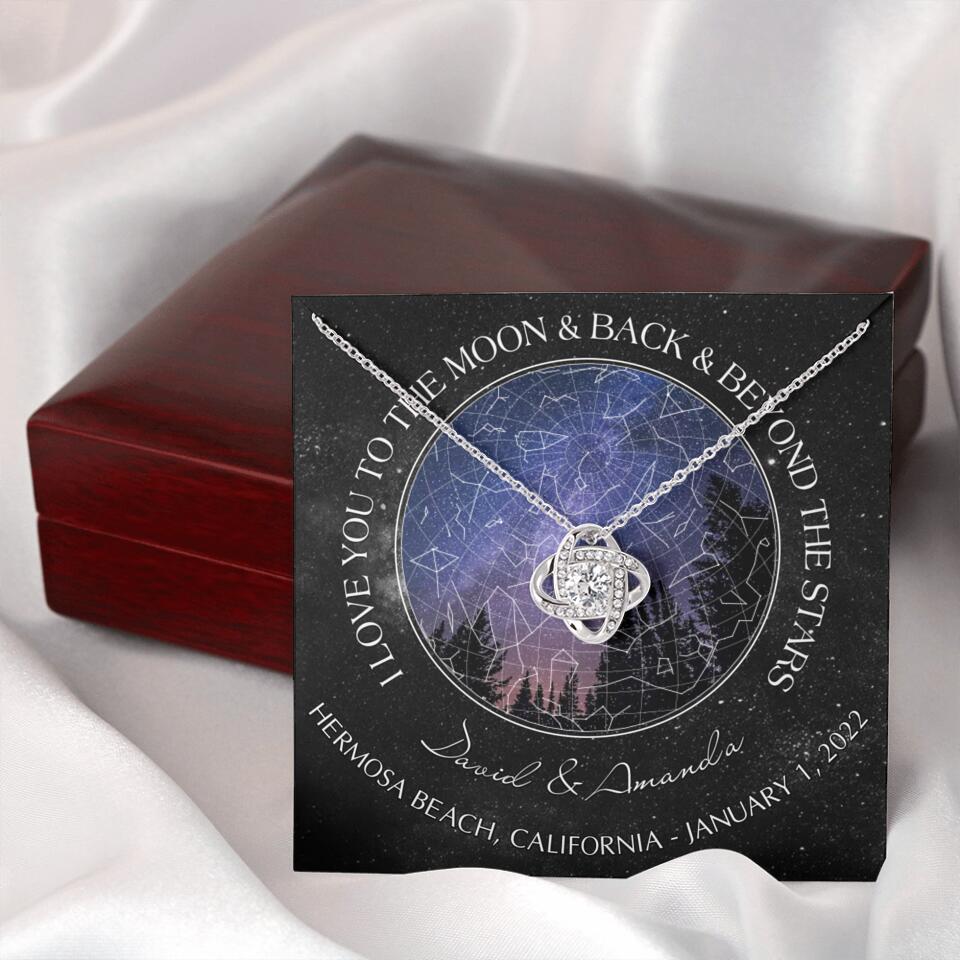 Personalized Couple Star Map Necklace - Anniversary Gift For Couple - Mother's Day Gift For Wife From Husband - I Love You To The Moon & Back & Beyond The Stars