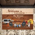 Personalized Camping Family Doormat - Couple/Parents/Single Parent With Up to 3 Kids And 3 Pets - Gift Idea For Family/ Camping/ Dog/Cat Lovers - Welcome To Our Adventure