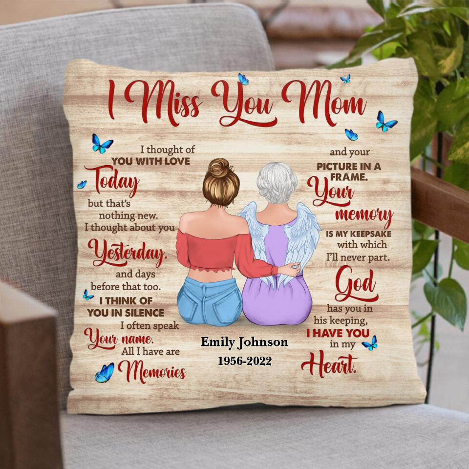 Personalized Memorial Mother Pillow Cover & Fleece/ Quilt Blanket - Memory Gift For Loss Mom - I Miss You Mom