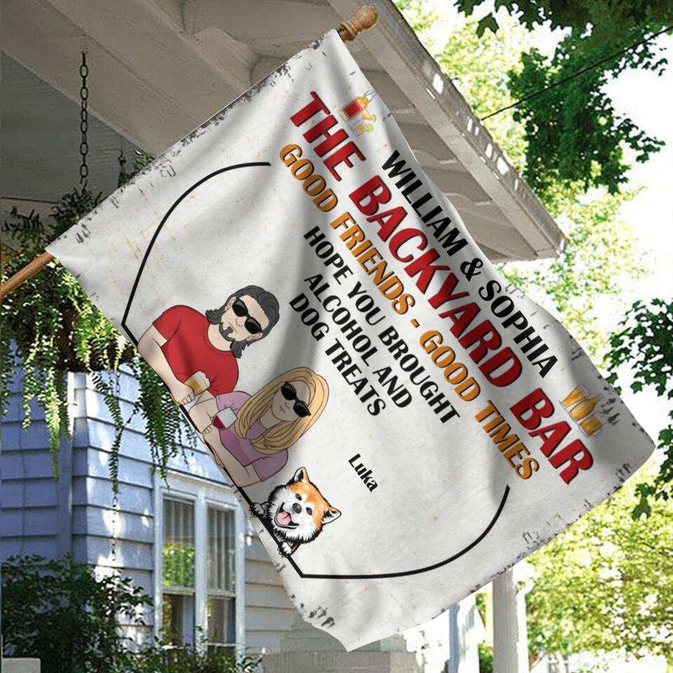 Personalized Couple Backyard Bar Flag Sign - Gift Idea For Couple/Dog/Cat Lover - Up to 4 Pets - Hope You Brought Alcohol And Pet Treats