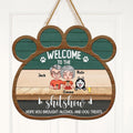 Personalized A Crazy Lady Paw Door Sign - Gift Idea For Couple/Dog Lovers - Up to 4 Dogs - Welcome To The Shitshow Hope You Brought Alcohol & Dog Treats