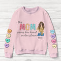 Personalized Mom Sweater - Gift for Mother's Day - Up to 8 Hearts - This Mom Wears Her Heart On Her Sleeve