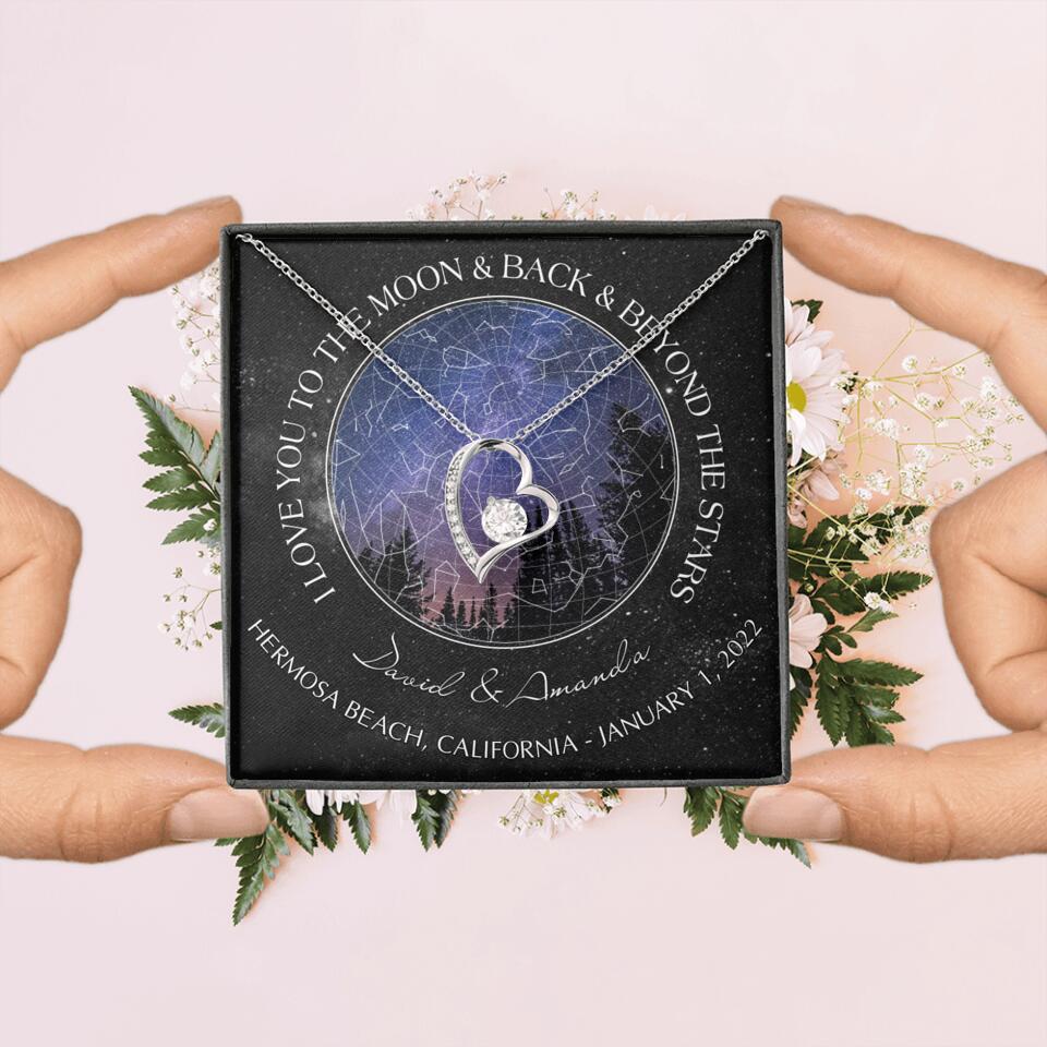 Personalized Couple Star Map Necklace - Anniversary Gift For Couple - Mother's Day Gift For Wife From Husband - I Love You To The Moon & Back & Beyond The Stars