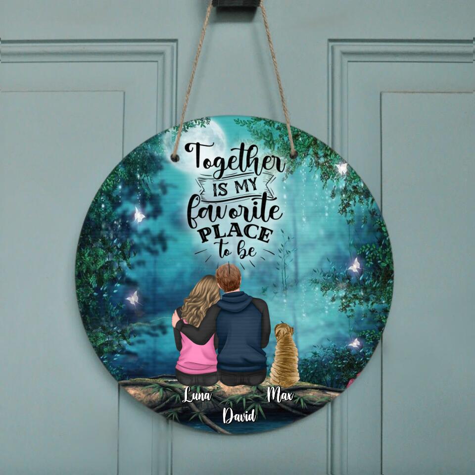 Personalized Couple And Dogs Door Sign - Couple With Up to 5 Dogs - Gift Idea For Couple/Dog Lover - Life Is Better With A Dog