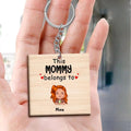 Personalized This Mommy Belongs To Wooden Keychain - Up to 7 Children - Gift Idea For Grandma/Grandpa/Dad/Mom/Mother's Day/Father's Day