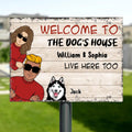 Personalized Couple With Dogs Metal Sign - Gift Idea For Couple/Dog Lover - Up to 4 Dogs - Welcome To The Dogs' House
