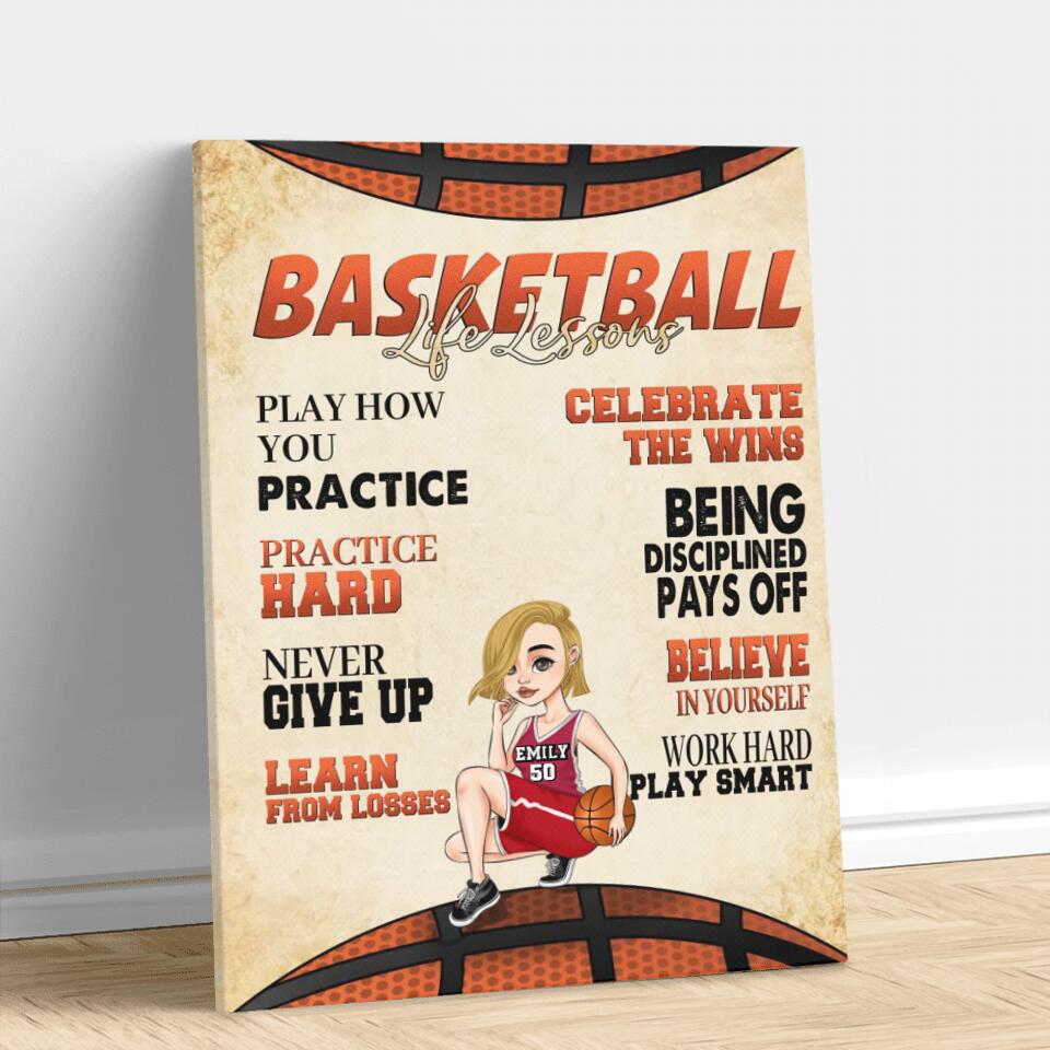 Personalized Basketball Girl Vertical Canvas - Gift Idea For Basketball Lovers - Believe In Yourself Work Hard & Play Smart