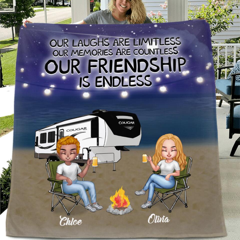 Personalized Camping Friends Quilt/Fleece Blanket - Up to 4 People - Gift Idea For Friends/Camping Lover - If Lost Or Drunk Return To My Camping Friends