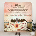 Personalized Mom & Daughter Fleece Throw Blanket/Quilt/Pillow Cover - Gift Idea For Mother's Day - Up to 5 Children - Mom Thanks For Being My Hero