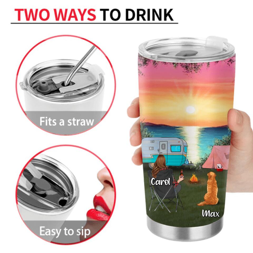 Personalized Camping Tumbler - Couple With Up to 2 Kids And 3 Pets - Gift Idea For Camping Lover - Making Memories One Campsite At A Time
