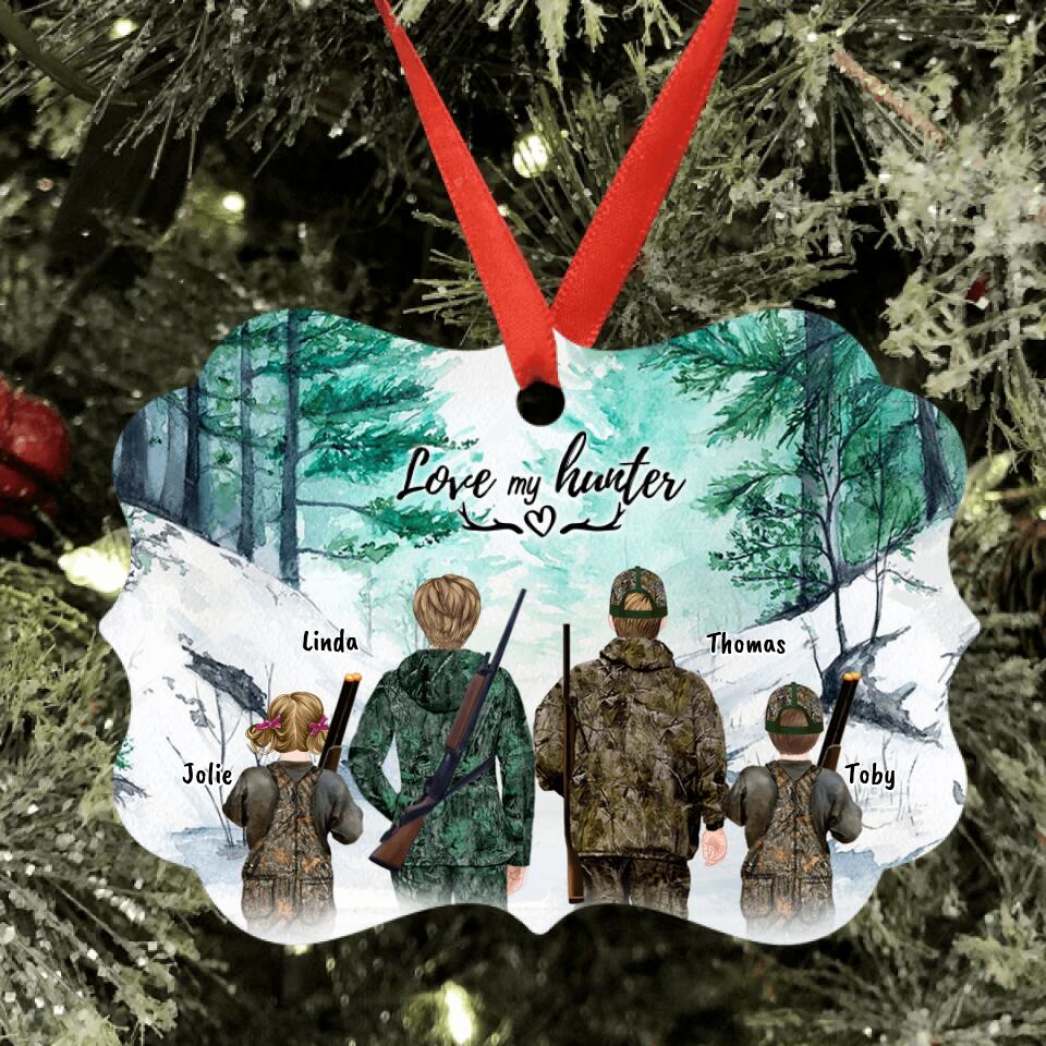 Personalized Hunting Rectangle Ornament - Parents With Up To 2 Kids/Single Parent/Couple/Solo Man/Woman - Best Gift For Hunting Lovers