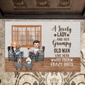 Personalized Dog Family Doormat - Gift Idea For Dog Lovers/Couple - Up to 5 Dogs - A Lovely Lady And Her Grumpy Old Man Live Here With Their Crazy Dogs