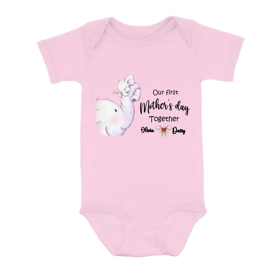 Personalized Elephant Baby Onesie/T-Shirt - Gift Idea for Baby/Mother's Day - Our First Mother's Day Together