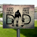 Personalized Dad Metal Sign - Father's Day Gift Idea From Son And Daughter - A Son's First Hero A Daughter's First Love