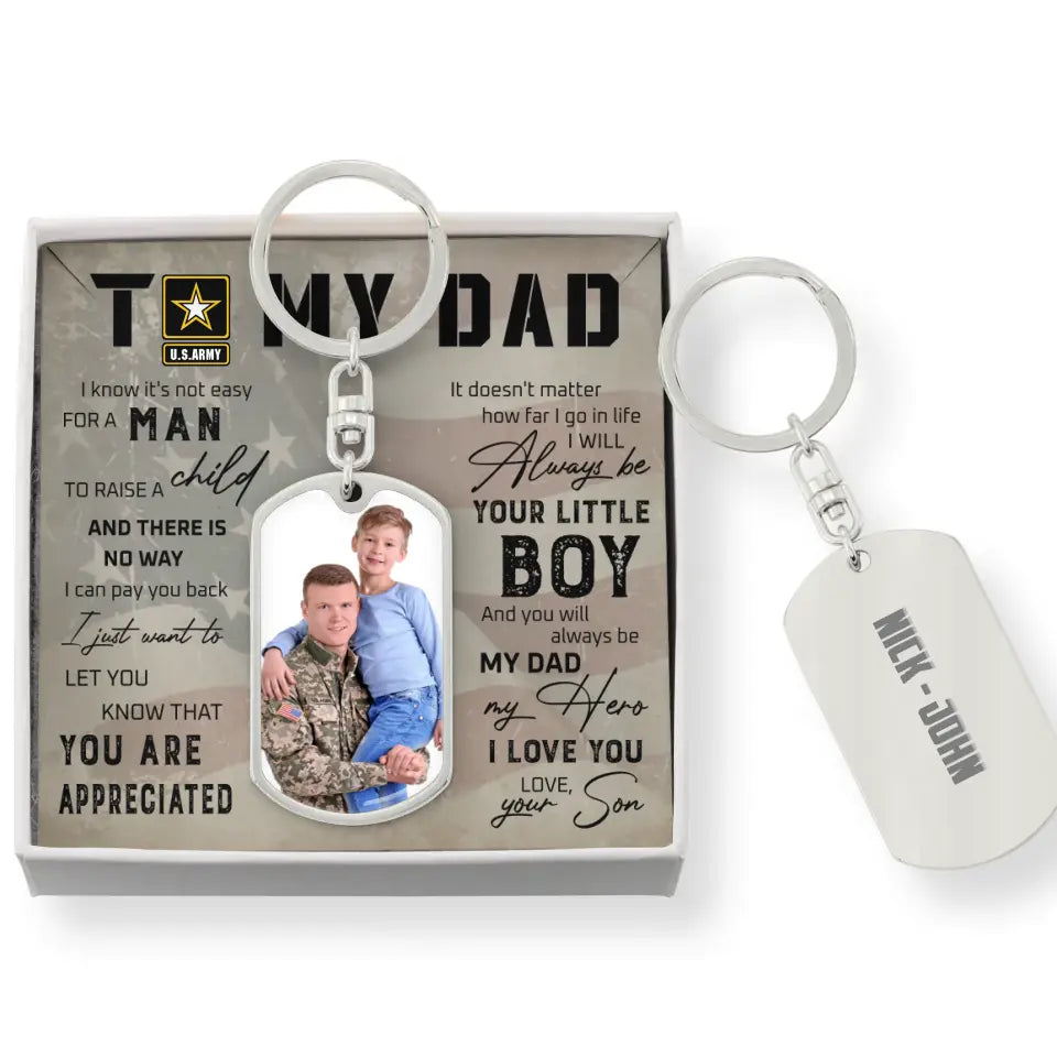 Personalized To My Veteran Dad Tag Keychain With Message Card - Gift Idea For Veteran/Father's Day/Independence Day - You Are Appreciated