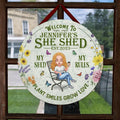 Personalized Garden Circle Door Sign - Gift Idea For Garden Lovers - Welcome To She Shed My Shed My Rules Plant Smiles Grow Love