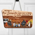 Personalized Camping Family Wooden Sign - Parents/Couple/Single Parent With Up to 3 Kids And 3 Pets - Gift Idea For Family/Camping/Dog/Cat Lover - Welcome To Our Campsite