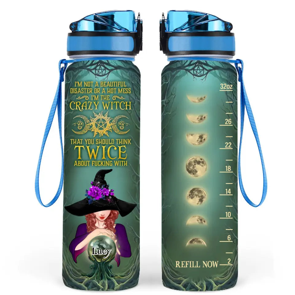 Personalized Witch Water Tracker Bottle - Gift Idea for Witch Lovers - I'm Not A Beautiful Disaster Or A Hot Mess