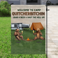 Personalized Camping Friends Flag - Up to 7 Bears - Gift Idea for Camping Lovers/Friends - Welcome To Camp Quitcherbitchin Grab A Beer & Shut The Hell Up!
