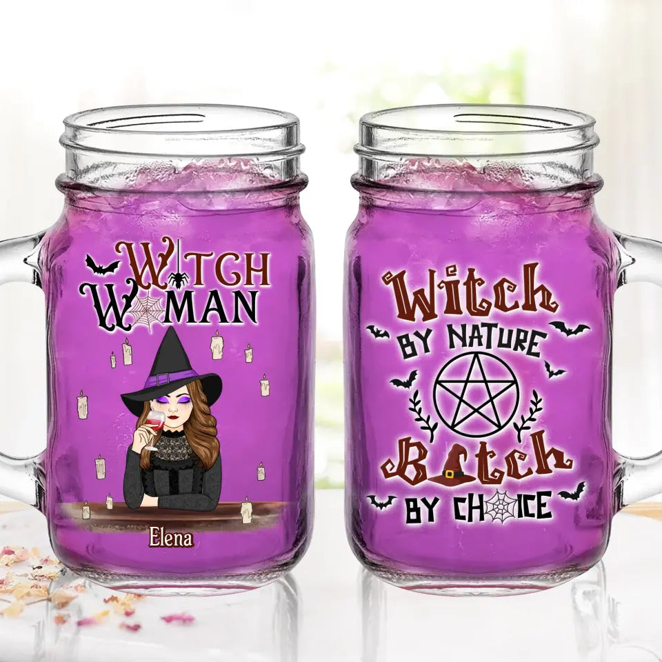 Personalized Witch Woman Mason Jug With Straw - Gift Idea For Besties/Witches/Halloween - Witch By Nature