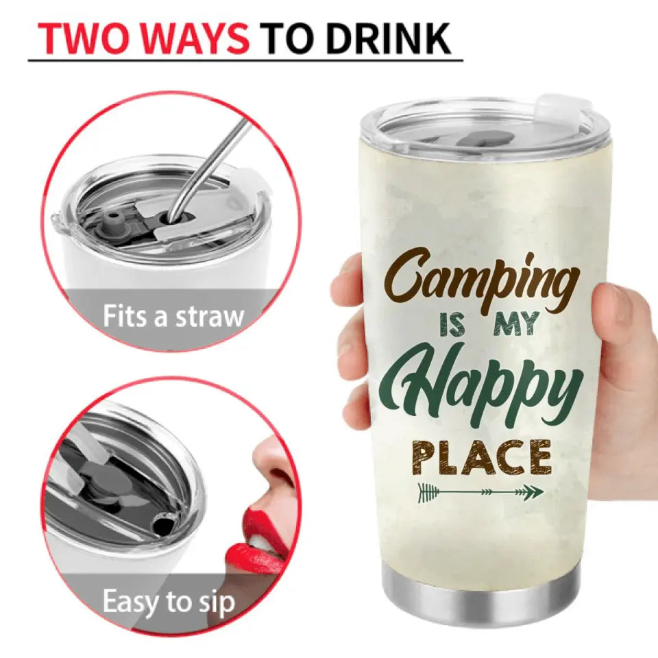 Personalized Camping Couple Tumbler - Gift Idea For Camping Lover/Couple - Camping Is My Happy Place